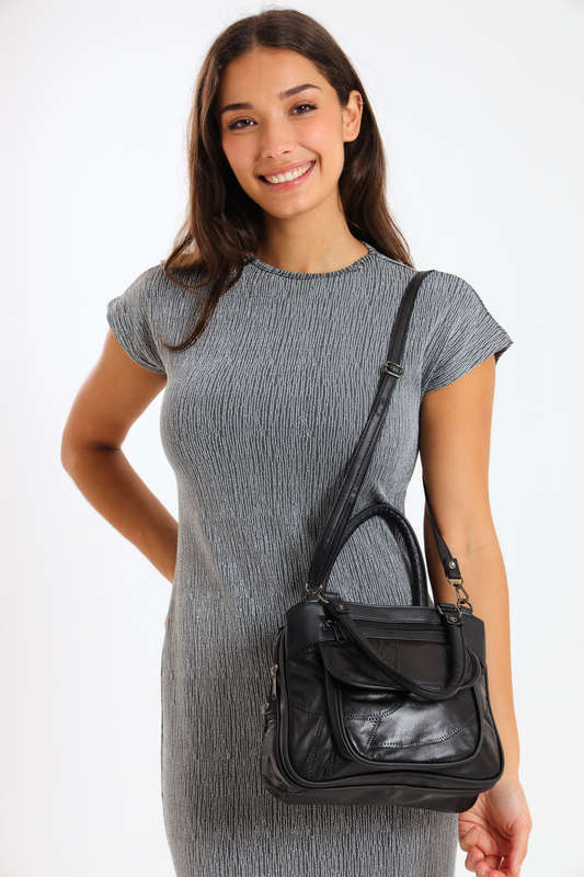 Ladies SOTTO Premium Faux Leather Handbag with Multiple Compartments in Black