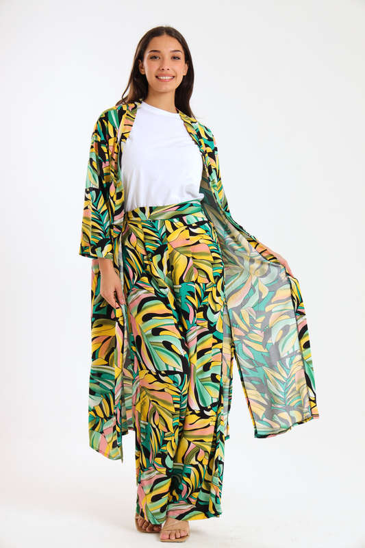 Ladies Hudson 2 Piece Printed Pants &amp; Kimono Summer Set With Free Bodysuit to Match