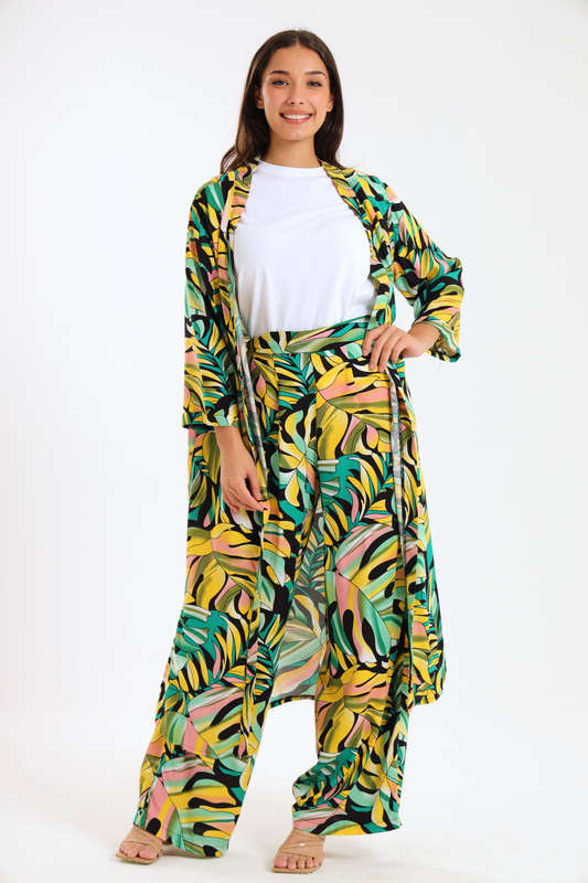 Ladies Hudson 2 Piece Printed Pants &amp; Kimono Summer Set With Free Bodysuit to Match