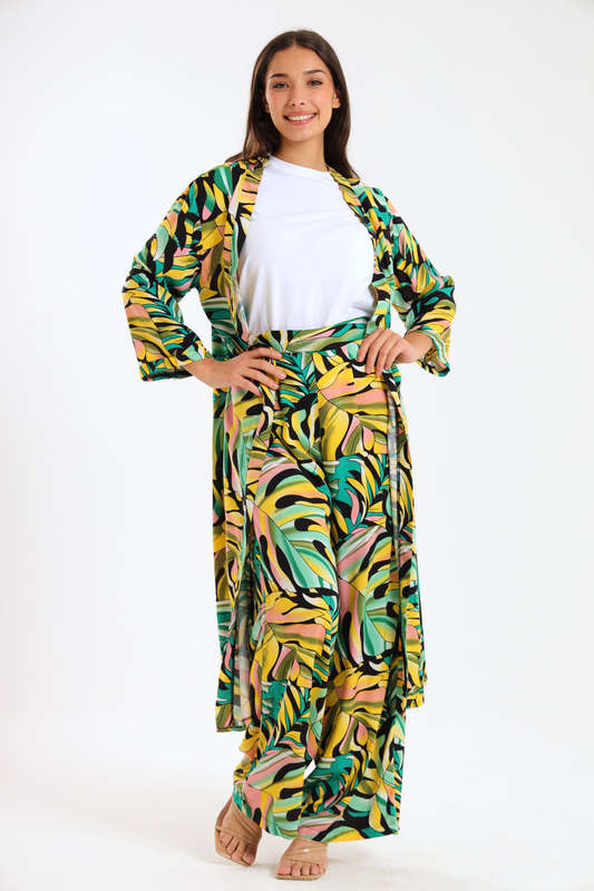 Ladies Hudson 2 Piece Printed Pants &amp; Kimono Summer Set With Free Bodysuit to Match