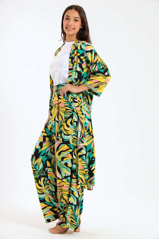 Ladies Hudson 2 Piece Printed Pants &amp; Kimono Summer Set With Free Bodysuit to Match