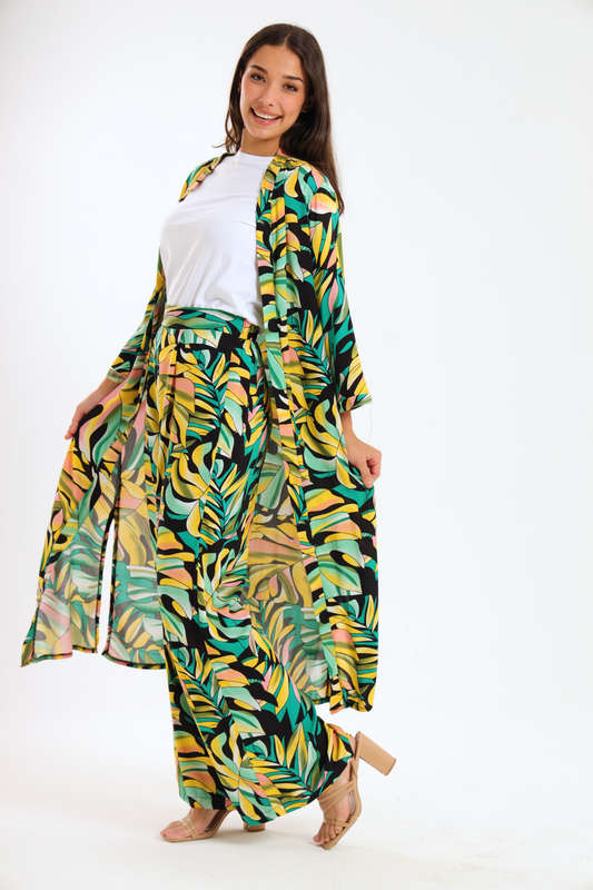 Ladies Hudson 2 Piece Printed Pants &amp; Kimono Summer Set With Free Bodysuit to Match