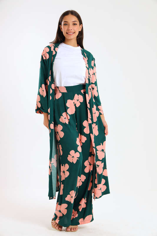Ladies Hudson 2 Piece Printed Pants &amp; Kimono Summer Set With Free Bodysuit to Match