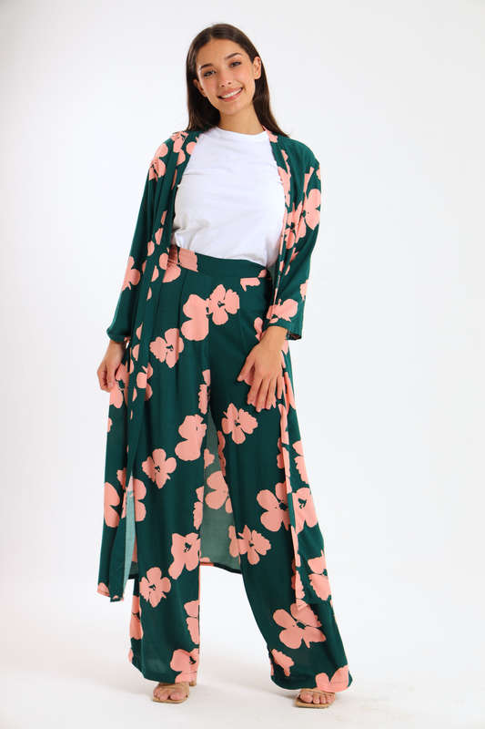 Ladies Hudson 2 Piece Printed Pants &amp; Kimono Summer Set With Free Bodysuit to Match