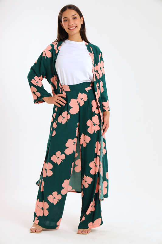 Ladies Hudson 2 Piece Printed Pants &amp; Kimono Summer Set With Free Bodysuit to Match
