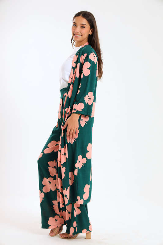 Ladies Hudson 2 Piece Printed Pants &amp; Kimono Summer Set With Free Bodysuit to Match