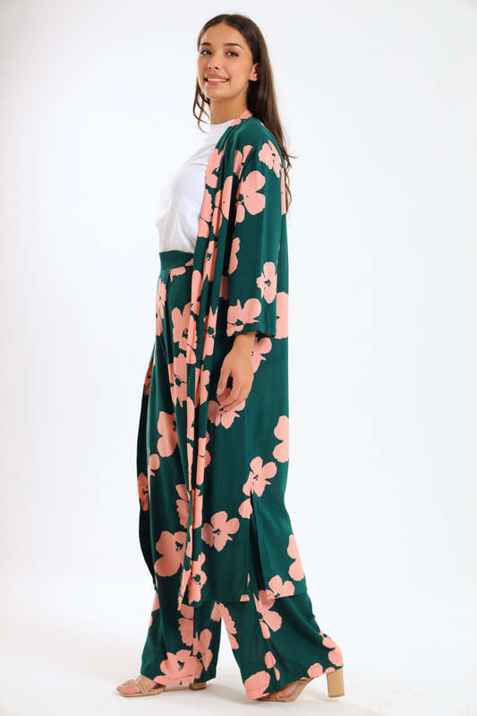 Ladies Hudson 2 Piece Printed Pants &amp; Kimono Summer Set With Free Bodysuit to Match