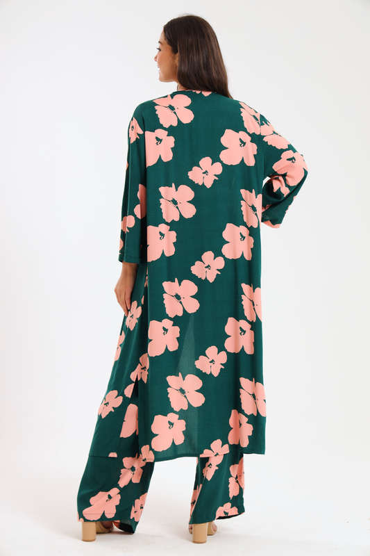 Ladies Hudson 2 Piece Printed Pants &amp; Kimono Summer Set With Free Bodysuit to Match