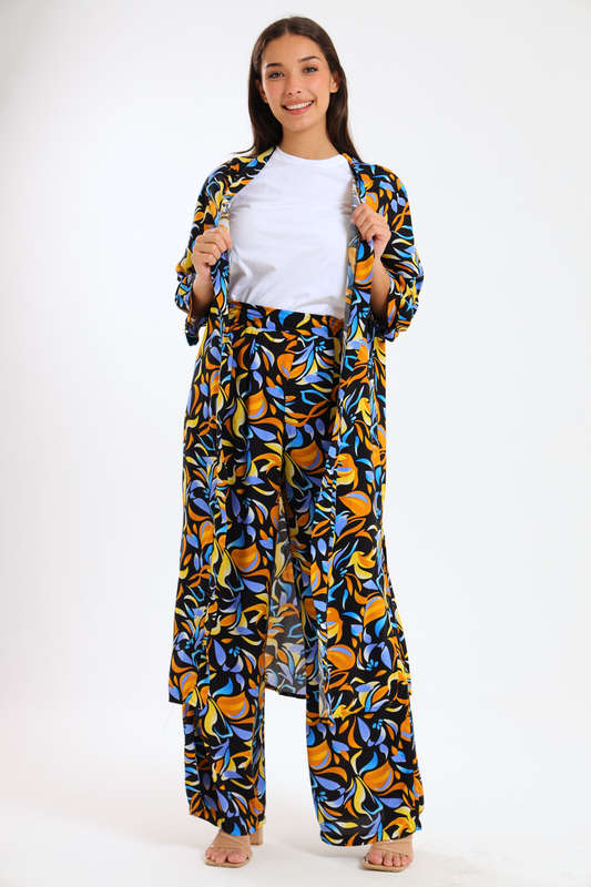 Ladies Hudson 2 Piece Printed Pants &amp; Kimono Summer Set With Free Bodysuit to Match