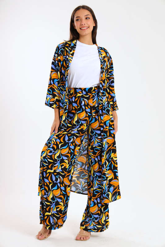 Ladies Hudson 2 Piece Printed Pants &amp; Kimono Summer Set With Free Bodysuit to Match