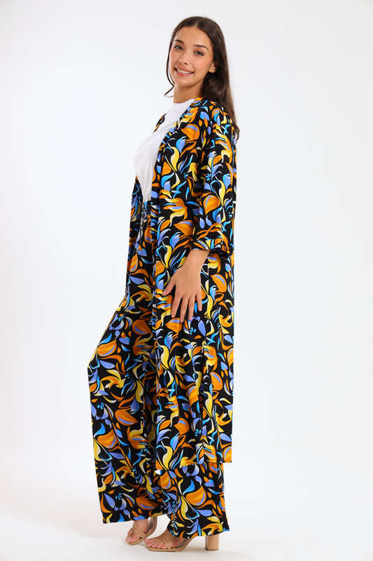 Ladies Hudson 2 Piece Printed Pants &amp; Kimono Summer Set With Free Bodysuit to Match