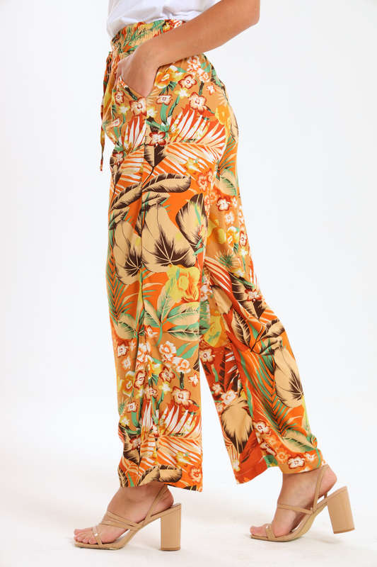 Ladies Summer Trill Floral Printed Wide Leg Pants With Pockets