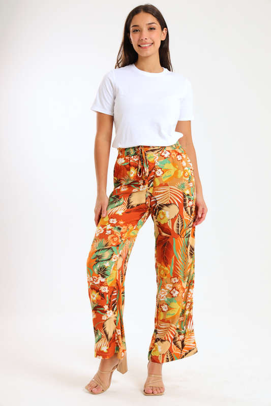 Ladies Summer Trill Floral Printed Wide Leg Pants With Pockets