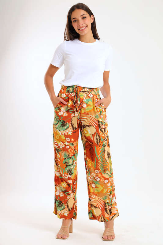 Ladies Summer Trill Floral Printed Wide Leg Pants With Pockets