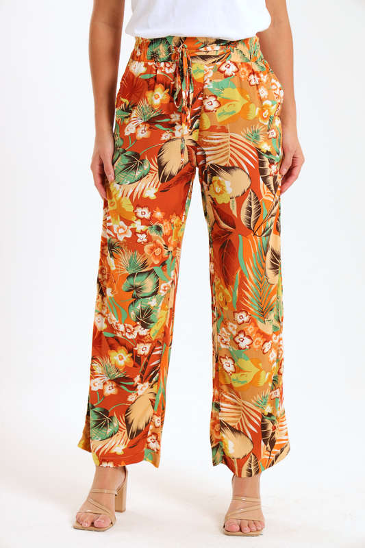 Ladies Summer Trill Floral Printed Wide Leg Pants With Pockets