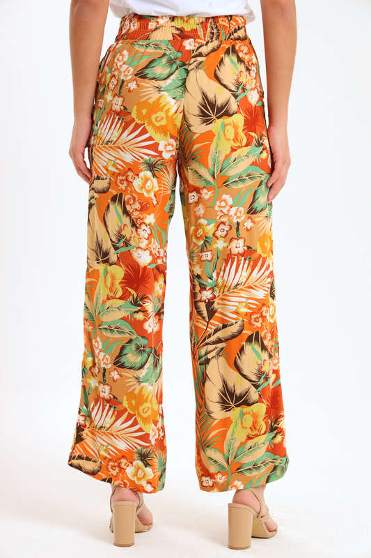 Ladies Summer Trill Floral Printed Wide Leg Pants With Pockets