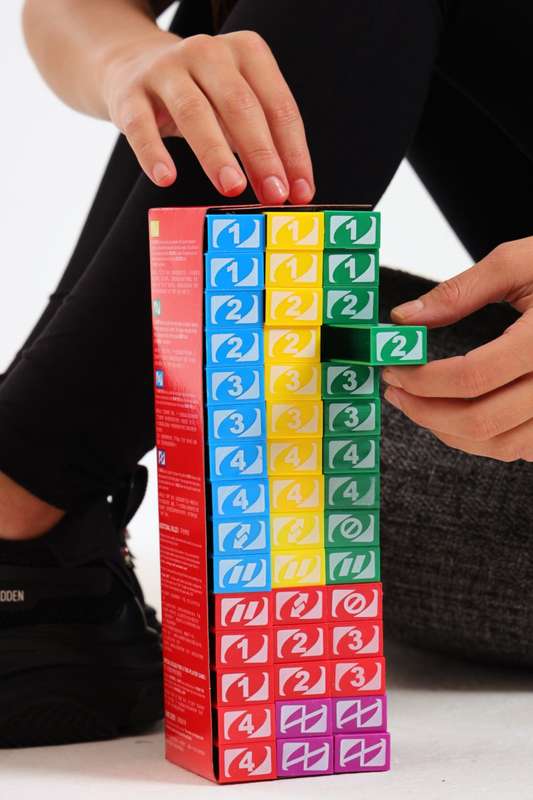 UNO Stacko Building Blocks Game With A Twist 45 Piece Set