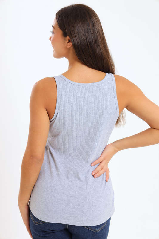 Ladies Branded Versatile Sleeveless Ribbed Button Tank Top Vest