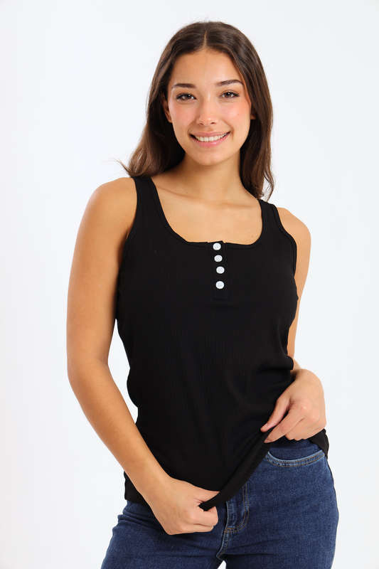 Ladies Branded Versatile Sleeveless Ribbed Button Tank Top Vest