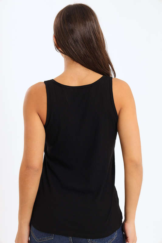 Ladies Branded Versatile Sleeveless Ribbed Button Tank Top Vest