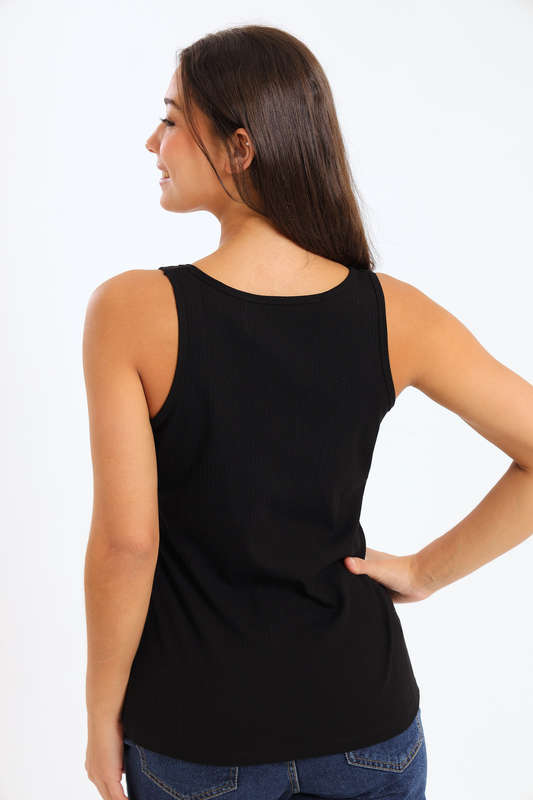 Ladies Branded Versatile Sleeveless Ribbed Button Tank Top Vest