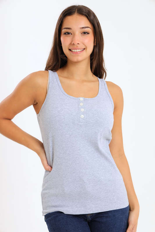 Ladies Branded Versatile Sleeveless Ribbed Button Tank Top Vest