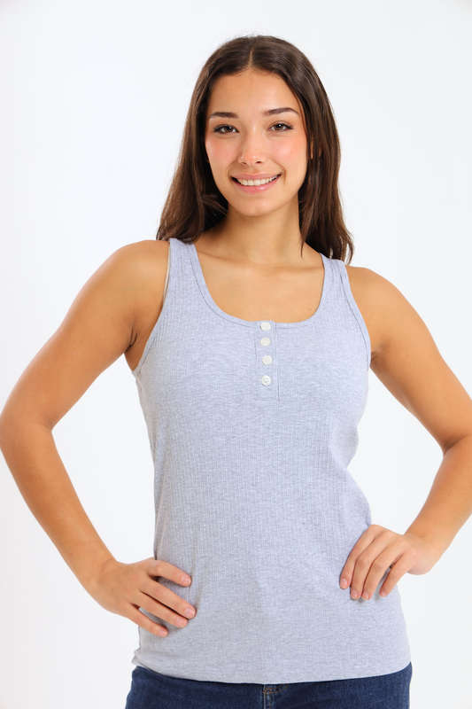 Ladies Branded Versatile Sleeveless Ribbed Button Tank Top Vest