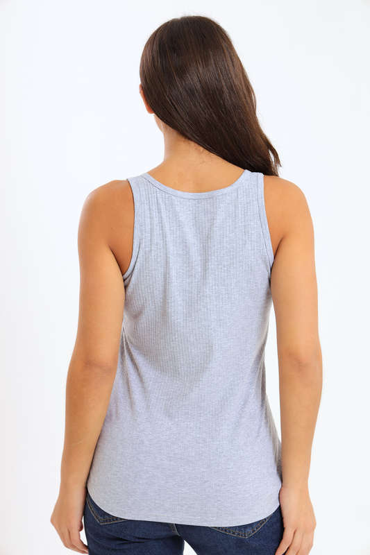 Ladies Branded Versatile Sleeveless Ribbed Button Tank Top Vest