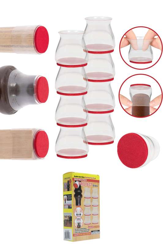 Flexible Chair Leg Protectors with Felt Pads  8 Pack
