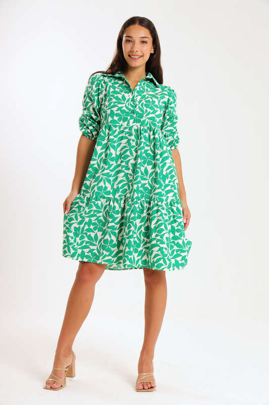 Alma Ladies Printed Collared Tiered Dress