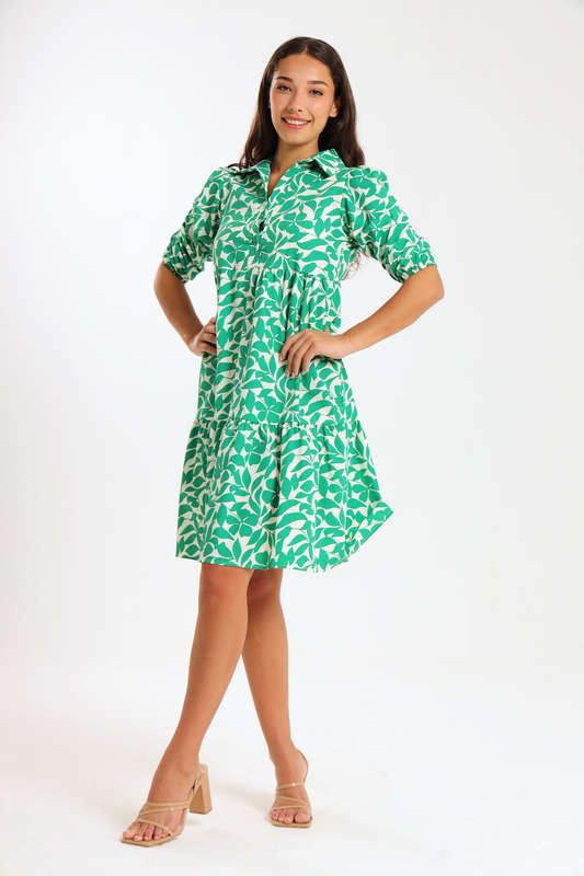 Alma Ladies Printed Collared Tiered Dress