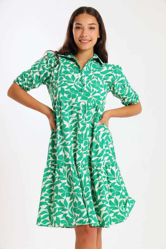 Alma Ladies Printed Collared Tiered Dress