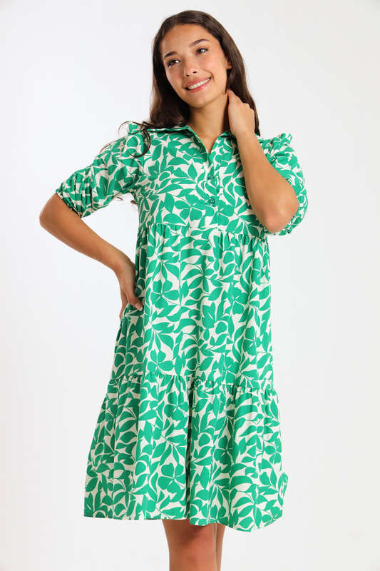 Alma Ladies Printed Collared Tiered Dress