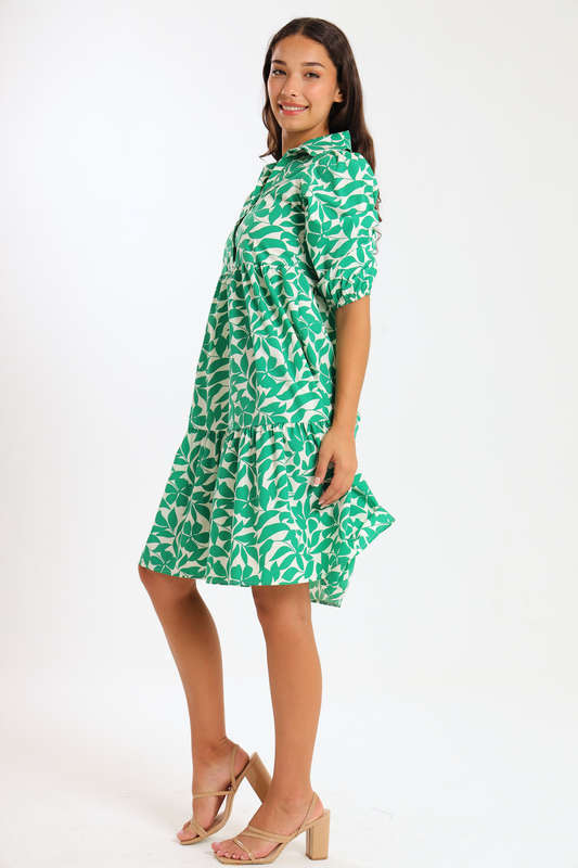 Alma Ladies Printed Collared Tiered Dress