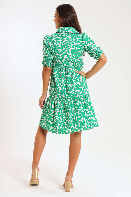 Alma Ladies Printed Collared Tiered Dress