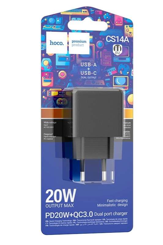 HOCO CS14A Dual Port Wall Charger PD20W + QC3.0 Type-C &amp; USB