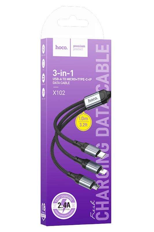 HOCO X102 Fresh 3-in 1 Charging Cable USB to iPhone - Micro-USB - Type-C