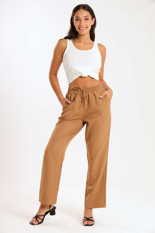 Ladies Elasticated Waist-Tie Straight Leg Pants