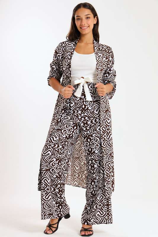 Ladies Hudson 2 Piece Printed Pants &amp; Kimono Summer Set With Free Bodysuit to Match