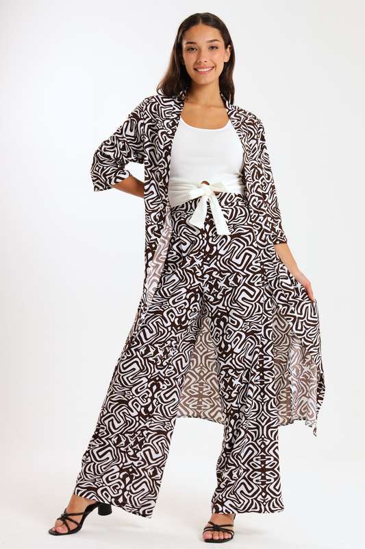 Ladies Hudson 2 Piece Printed Pants &amp; Kimono Summer Set With Free Bodysuit to Match