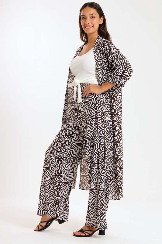Ladies Hudson 2 Piece Printed Pants &amp; Kimono Summer Set With Free Bodysuit to Match