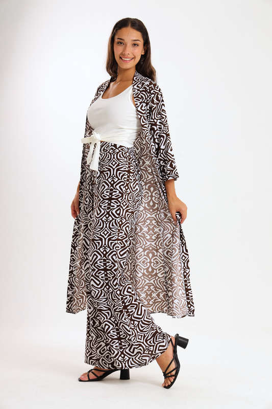 Ladies Hudson 2 Piece Printed Pants &amp; Kimono Summer Set With Free Bodysuit to Match