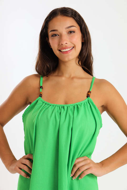 Ladies Linen Blend Strappy Maxi Dress with Bead Detail