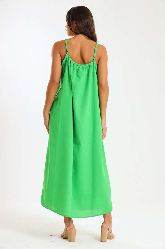 Ladies Linen Blend Strappy Maxi Dress with Bead Detail