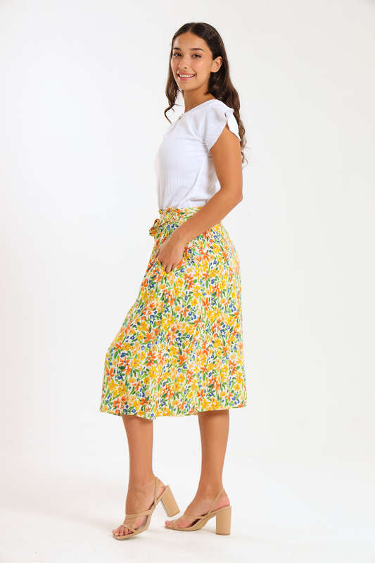 Ladies Printed Belted Skirt With Pockets
