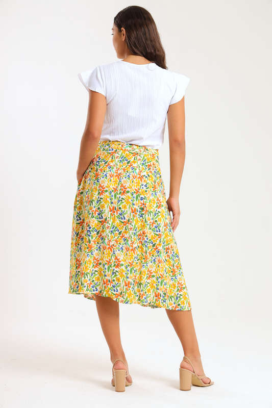 Ladies Printed Belted Skirt With Pockets