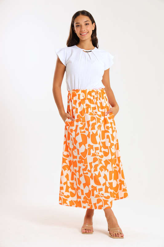 Ladies Printed High-Waisted Elasticated Skirt with Pockets