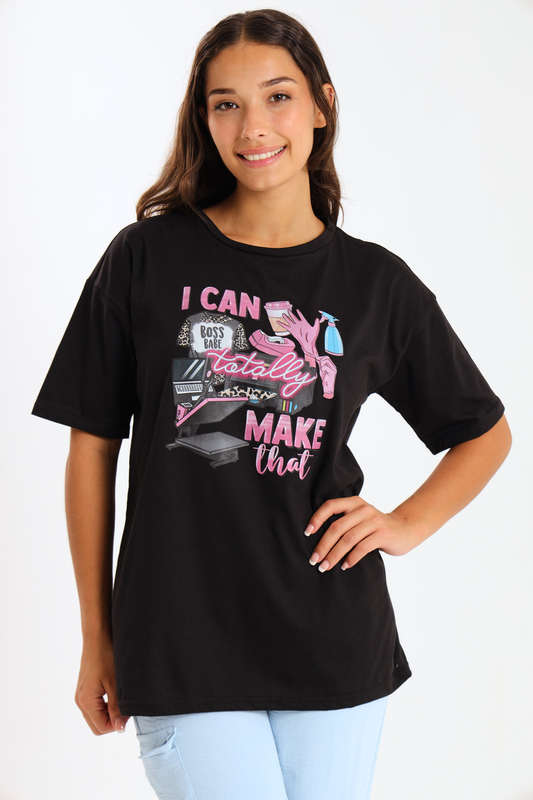 Ladies Printed Slogan Maxi T-shirts
