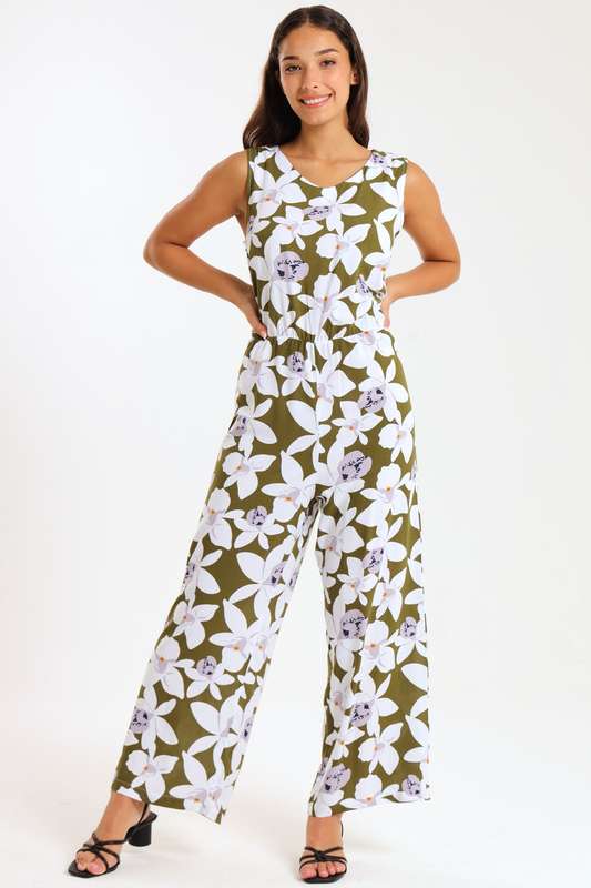 Ladies Summer Floral Printed Sleeveless Jumpsuit