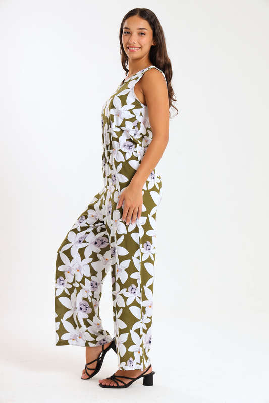 Ladies Summer Floral Printed Sleeveless Jumpsuit